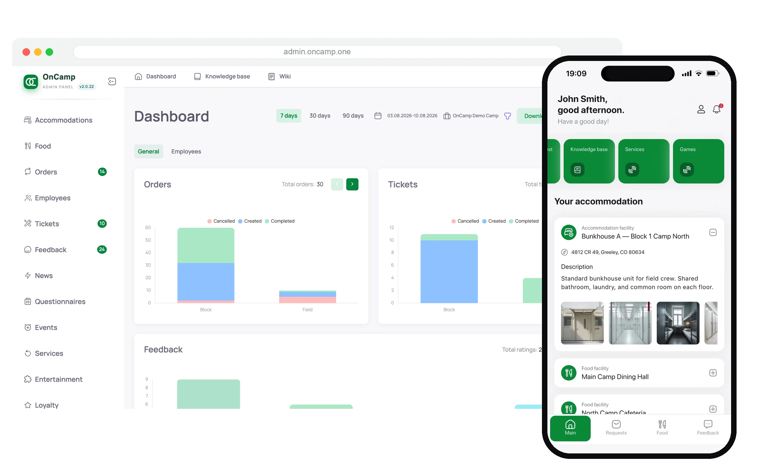 OnCamp — administrative CRM and mobile app