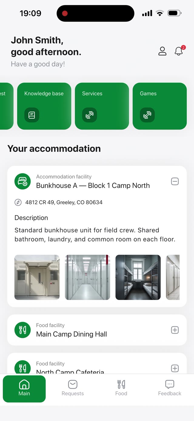 OnCamp mobile app — home screen